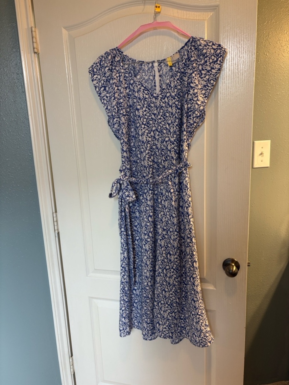 LOFT 10 Petite Blue Floral Dress with Waist Tie - Picture 8 of 16